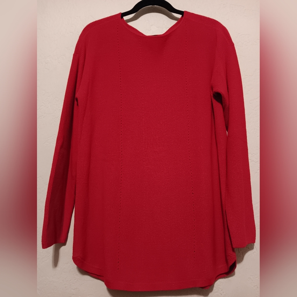TALBOTS Sweater Tunic Red Women SzL Crew Neck Knit Cashmere Blend